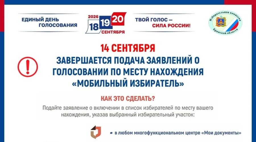 14 сентября последний день подачи заявлений о голосовании по месту нахождения